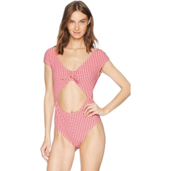 Jessica Simpson Women's Bow Cap Sleeve One-Piece Swimsuit, Pink, S - Picture 1 of 5